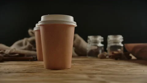 Two coffee special offer or promo. Hands taking two drinks. Tea or Coffee to go Stock Footage 138521301