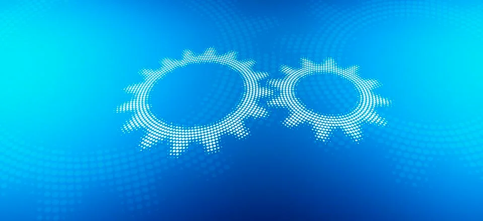 Two cogs against a blue background Stock Illustration
