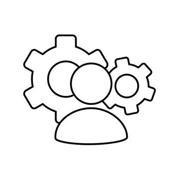 Two cogwheels behind the back of a human silhouette Illustrazione stock