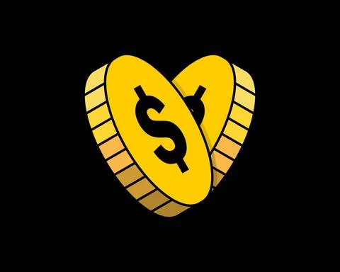 Two coin with love shape vector illustration logo Stock Illustration