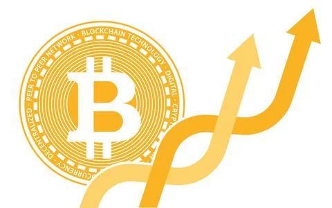 Two coins of digital cryptocurrency Bitcoin from behind two intertwining Stock Illustration