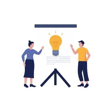 Two colleagues brainstorm a new idea during a presentation. Stock Illustration