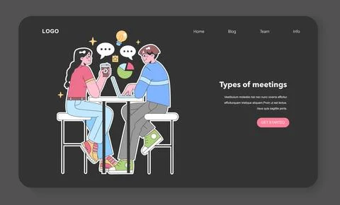 Two colleagues collaborate over coffee. Flat vector illustration. Stock Illustration