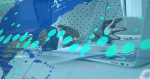 Two colleagues comparing charts causing animated data visualization overlay Stock Footage 311216252