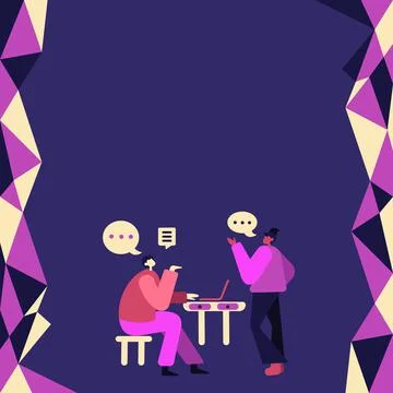 Two Colleagues Having Meeting Using Technology Discussing Future Plan Illustrazione stock