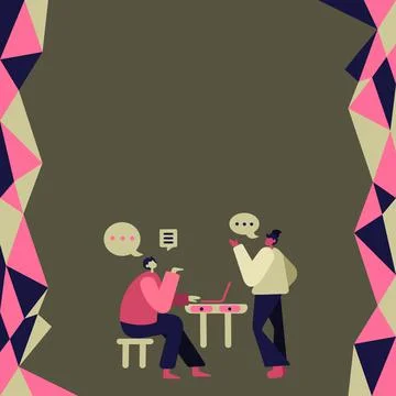 Two Colleagues Having Meeting Using Technology Discussing Future Plan Stock Illustration