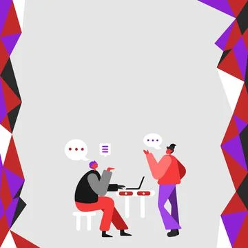 Two Colleagues Having Meeting Using Technology Discussing Future Plan Stock Illustration