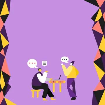 Two Colleagues Having Meeting Using Technology Discussing Future Plan Stock Illustration