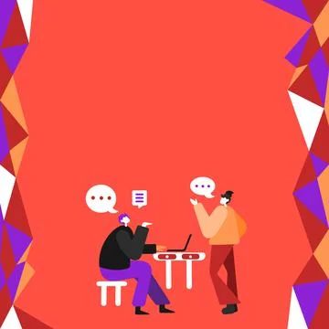 Two Colleagues Having Meeting Using Technology Discussing Future Plan Stock Illustration