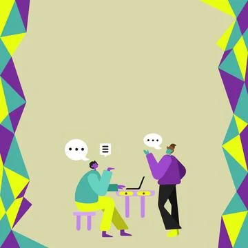 Two Colleagues Having Meeting Using Technology Discussing Future Plan Stock Illustration