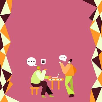 Two Colleagues Having Meeting Using Technology Discussing Future Plan Stock Illustration