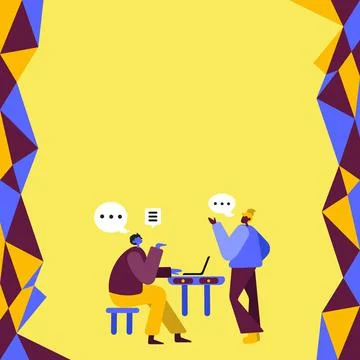 Two Colleagues Having Meeting Using Technology Discussing Future Plan Stock Illustration