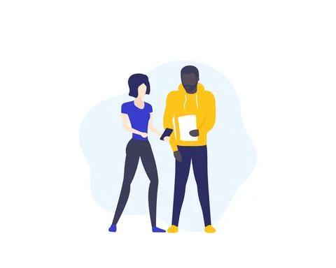 Two colleagues speaking at work Stock Illustration