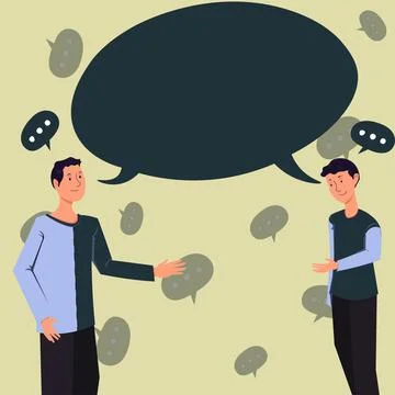 Two Colleagues Standing Discussing New Ideas With Speech Bubble. Business Stock Illustration