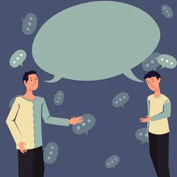 Two Colleagues Standing Discussing New Ideas With Speech Bubble. Business Stock Illustration
