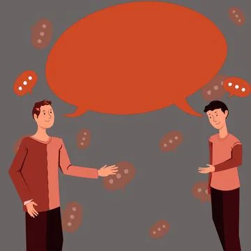 Two Colleagues Standing Discussing New Ideas With Speech Bubble. Business Stock Illustration