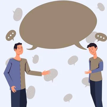 Two Colleagues Standing Discussing New Ideas With Speech Bubble. Business Stock Illustration