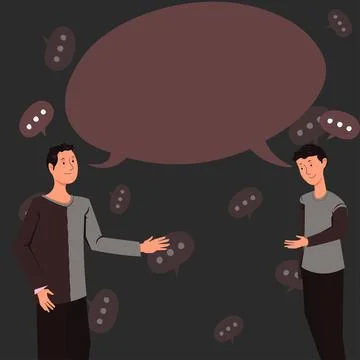 Two Colleagues Standing Discussing New Ideas With Speech Bubble. Business Stock Illustration