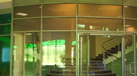 Two colleagues walking down the stairs in the office and discussing business Stock Footage 67384420
