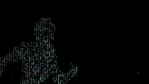 Two-color code man running on a black background.seamless loop. Stock Footage 79970819