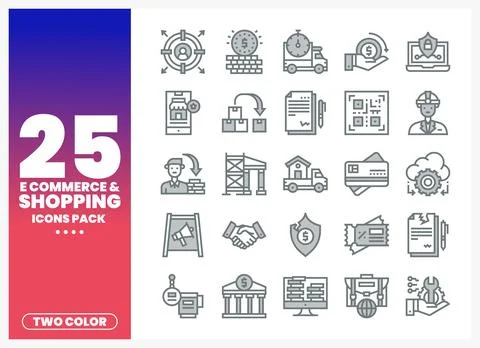 Two-Color E-commerce and Shopping Icons Pack Stock Illustration