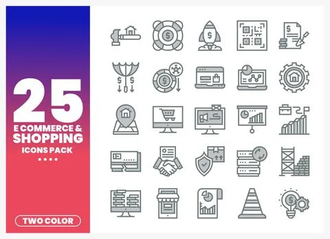 Two-color e-commerce and shopping icons pack. Stock Illustration