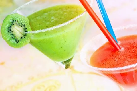 Two of color fruit drinks Stock Photos