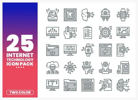 Two-color internet technology icons displayed on a white background. Stock-Illustration