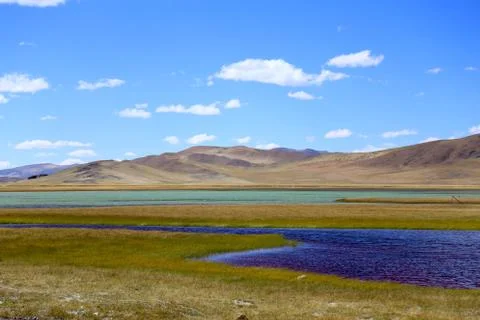 A two color lake nearby China 219 National highway in Tibet Ali Stock Photos