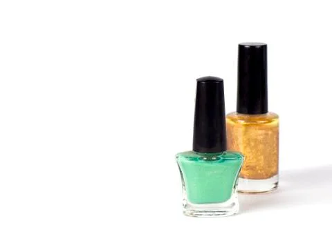 Two color nail polish bottles on white background Stock Photos