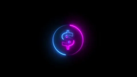 Two color neon line dollar icon animation. Glowing dollar symbol icon on bl.. Stock Footage 293484449