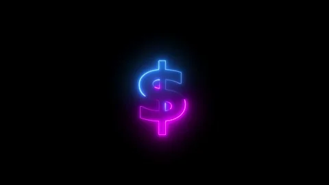 Two color neon line dollar icon animation. Glowing dollar symbol icon on bl.. Stock Footage 293484452