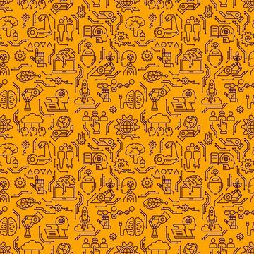 Two-color seamless pattern of modern technologies and devices, robots, bots in Stockillustratie