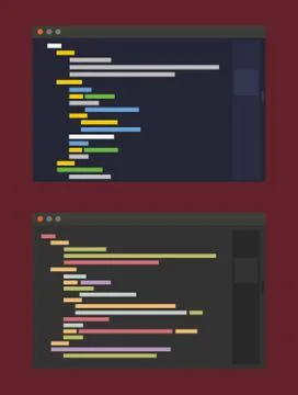 Two color themes of developer code editor, flat design illustration Illustrazione stock