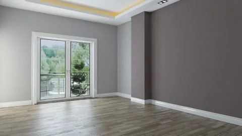 Two color wall empty room interior design with wooden floor Stock Photos