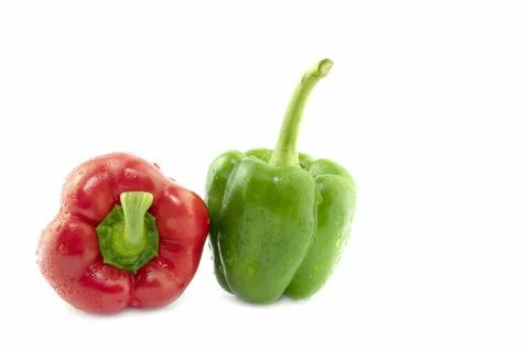 Two colored bell peppers on a white background Stock Photos