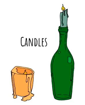 Two colored candles vector doodles Stock Illustration
