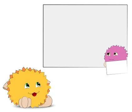 Two colored cartoon characters look at the poster Stock Illustration