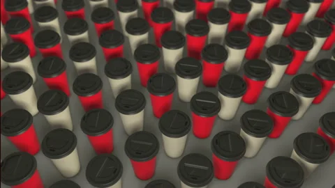 Two colored coffee cups background. 3d abstract render with bright light and sha Stock Footage 157642407