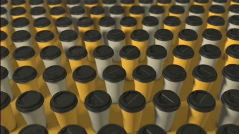 Two colored coffee cups background. 3d abstract render with bright light and sha Stock Footage 157643675