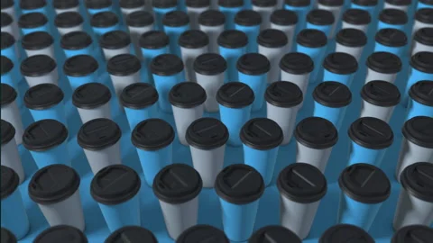 Two colored coffee cups background. 3d abstract render with bright light and sha Video stock 157645104