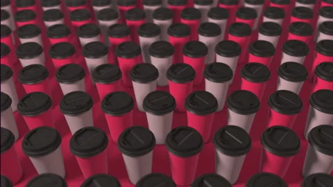 Two colored coffee cups background. 3d abstract render with bright light and sha Stock Footage 157645492