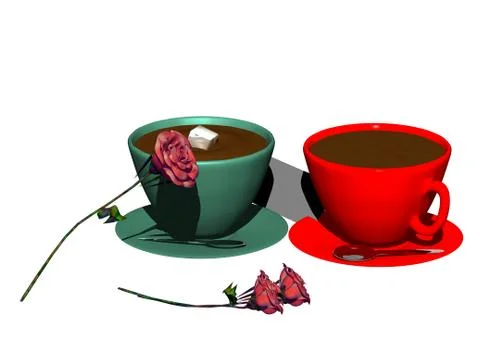 Two colored cups with coffee and rose Stock Illustration