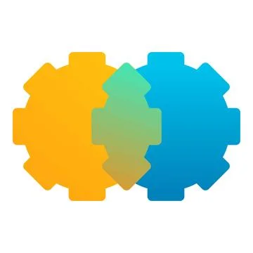Two colored gears interlocking representing teamwork and cooperation Illustrazione stock