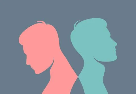 Two colored human silhouettes back to back, flat vector illustration Stock Illustration