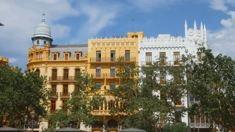 Two-colored palace near the post office in Valencia, spain Stock Footage 91419419