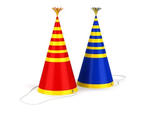 Two colored stripped birthday caps isolated on white background Stock Illustration