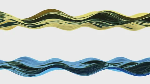 Two colored waves yellow and blue shimmer with reflections on a white background Stock Footage 150385572