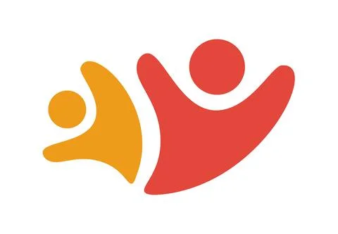 Two colorful abstract human figures logo vector icon with raised arms Stock Illustration
