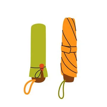 Two colorful automatic umbrellas. Vector illustration. Bright flat season c.. Stock Illustration